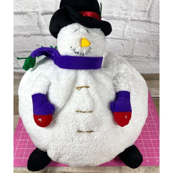 Christmas Holiday 3D Frosty Snowman Plush Pillow Snow Winter White Black Hat VTG - Picture 13 of 14